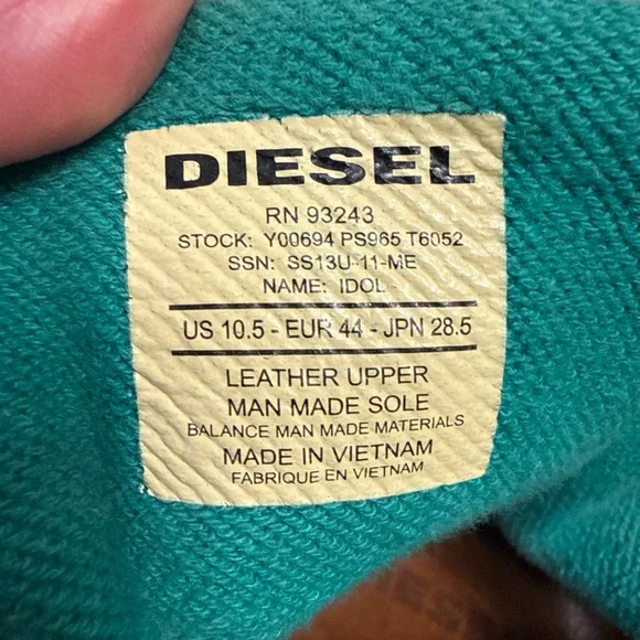 Diesel IDOL Black High-Top Sneakers with Teal Lining and Yellow Laces - Picture 6 of 7